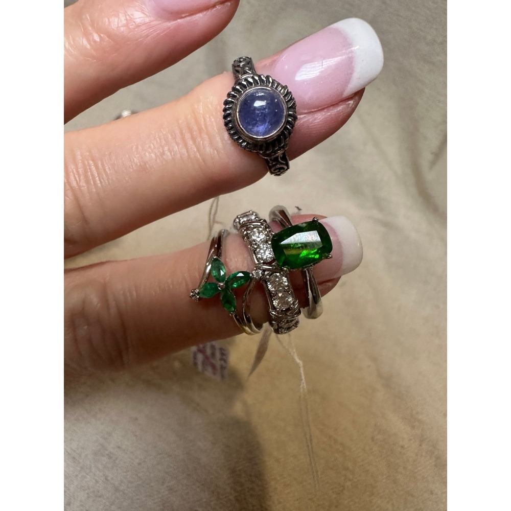 NEW Ring Bundle Genuine Tanzanite, Emerald, Chrome Diopside, Moissanite, size 5